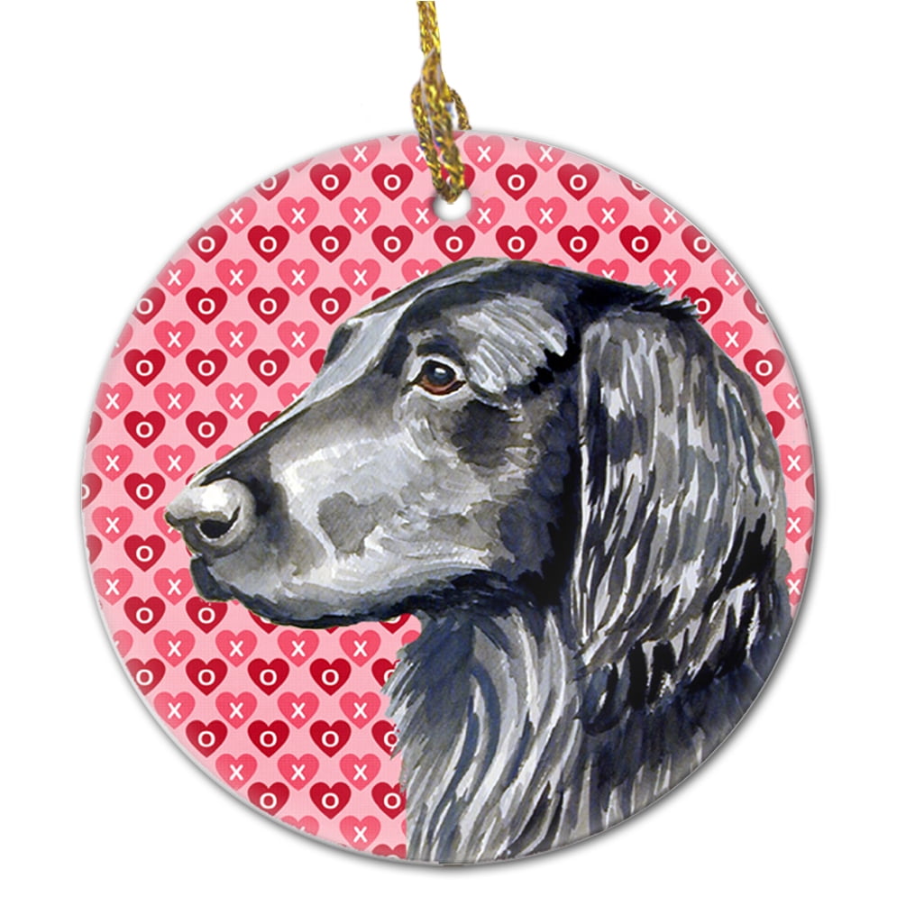Carolines Treasures LH9141CO1 Flat Coated Retriever Valentines Love and Hearts Ceramic Ornament 3 in multicolor