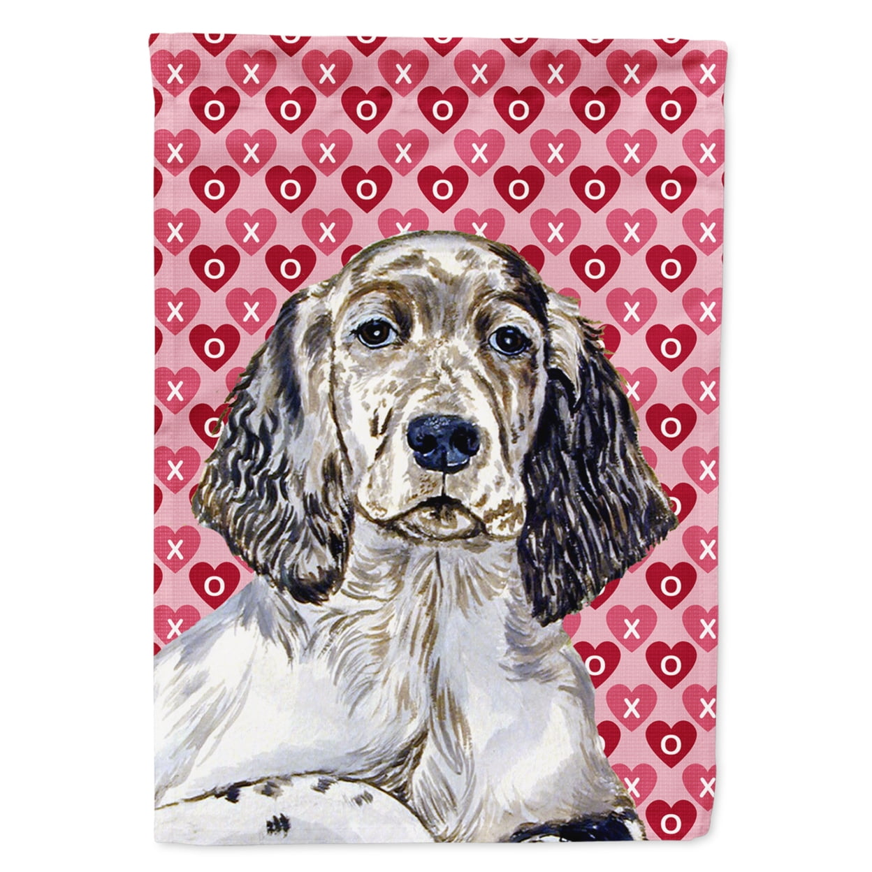 English Setter Hearts Love and Valentine's Day Portrait Flag Canvas House Size