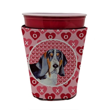 Carolines Treasures LH9147RSC Basset Hound Hearts Love and Valentines Day Red Cup Hugger Red Cup multicolor