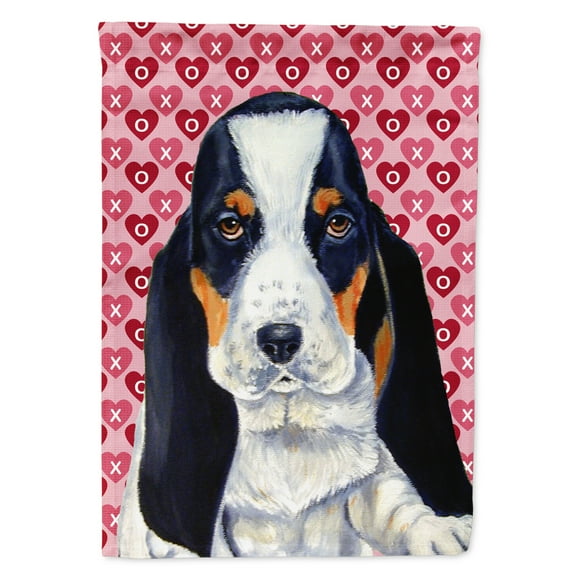 Carolines Treasures LH9149-FLAG-PARENT Basset Hound Hearts Love and Valentines Day Portrait Flag  multicolor