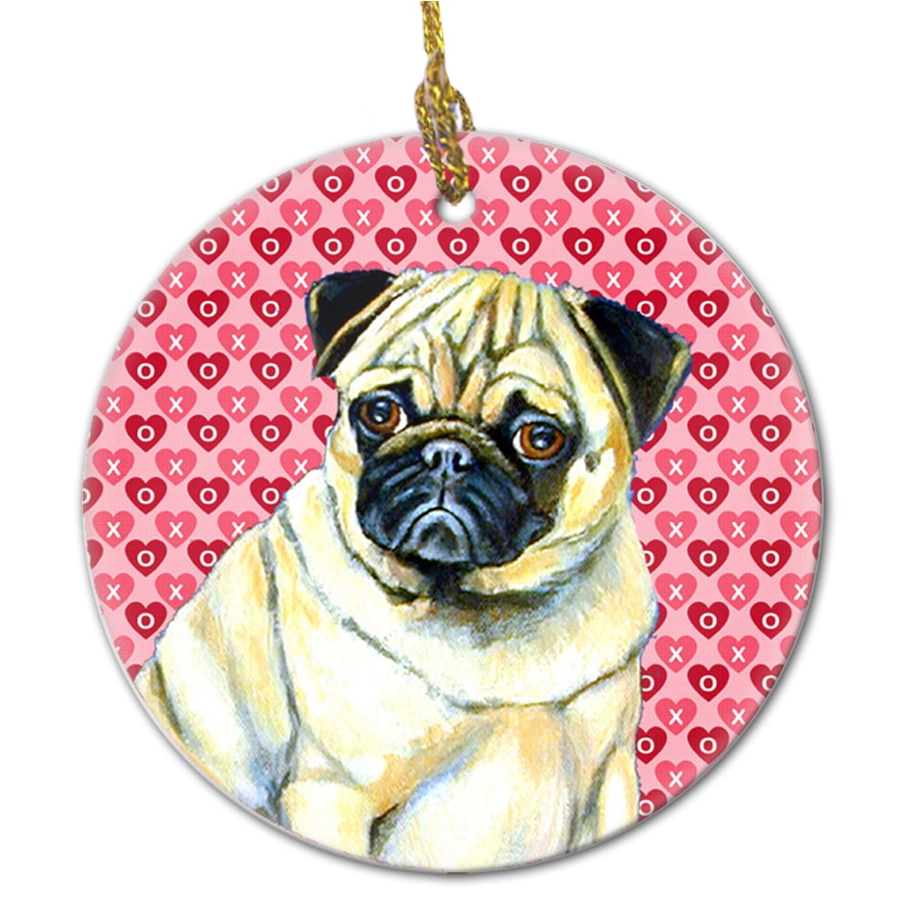 Carolines Treasures LH9162CO1 Pug Valentines Love and Hearts Ceramic Ornament 3 in multicolor