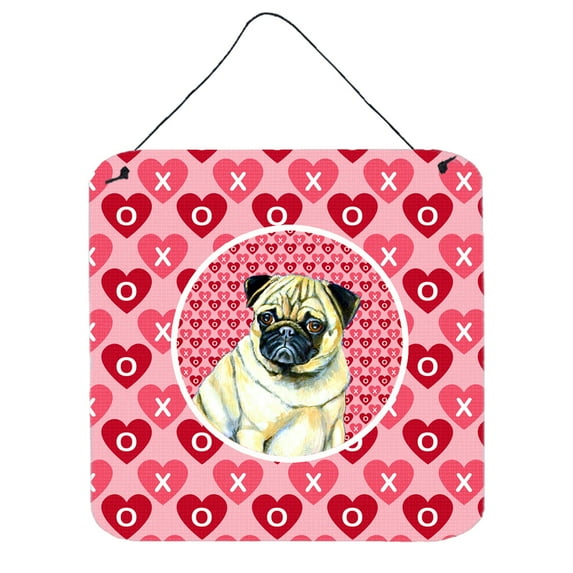 Carolines Treasures LH9162DS66 Pug Hearts Love and Valentines Day Portrait Wall or Door Hanging Prints 6HX6W multicolor