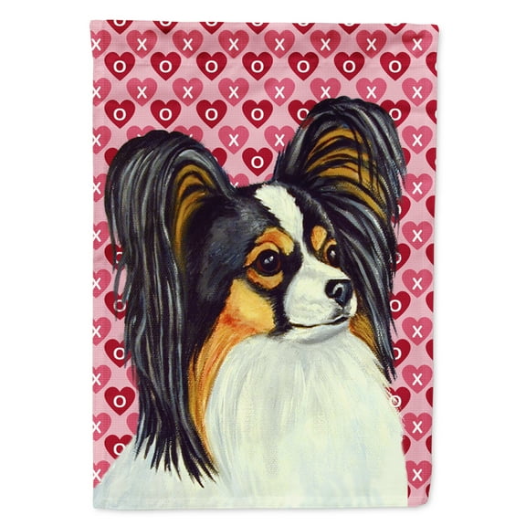 Carolines Treasures LH9165-FLAG-PARENT Papillon Hearts Love and Valentines Day Portrait Flag  multicolor