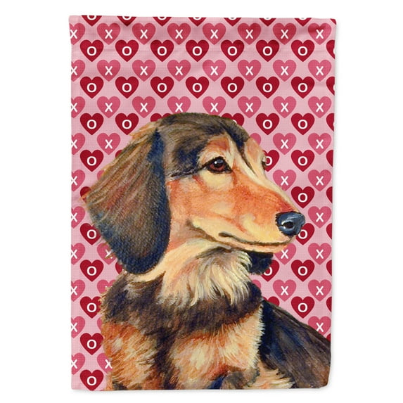 Carolines Treasures LH9166-FLAG-PARENT Dachshund Hearts Love and Valentines Day Portrait Flag  multicolor