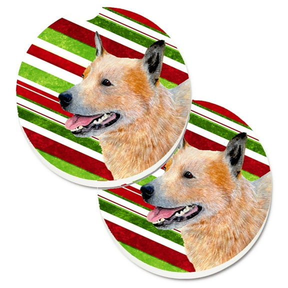 Carolines Treasures LH9227CARC Australian Cattle Dog Candy Cane Holiday Christmas Set of 2 Cup Holder Car Coasters Large