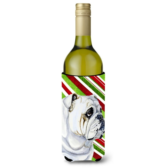 Carolines Treasures LH9229LITERK Bulldog English Candy Cane Holiday Christmas Wine Bottle Hugger Wine Bottle multicolor