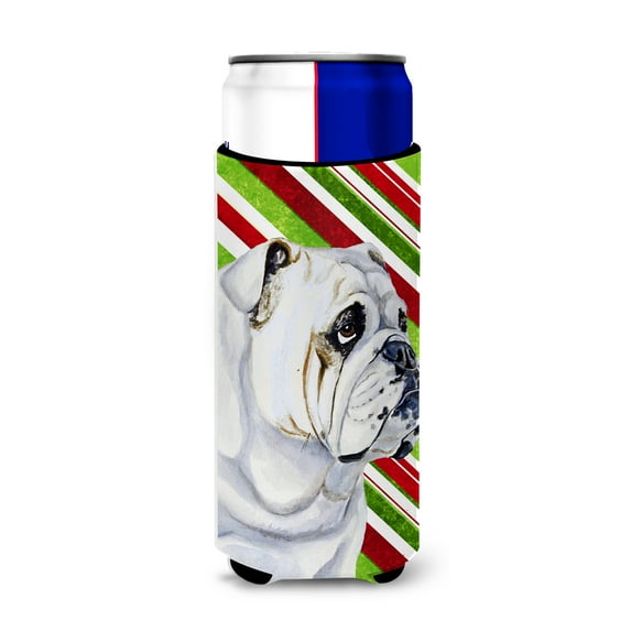 Carolines Treasures LH9229MUK Bulldog English Candy Cane Holiday Christmas Ultra Hugger for slim cans Slim Can