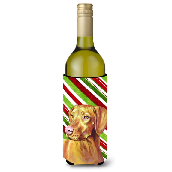 Carolines Treasures LH9235LITERK Vizsla Candy Cane Holiday Christmas Wine Bottle Hugger Wine Bottle multicolor