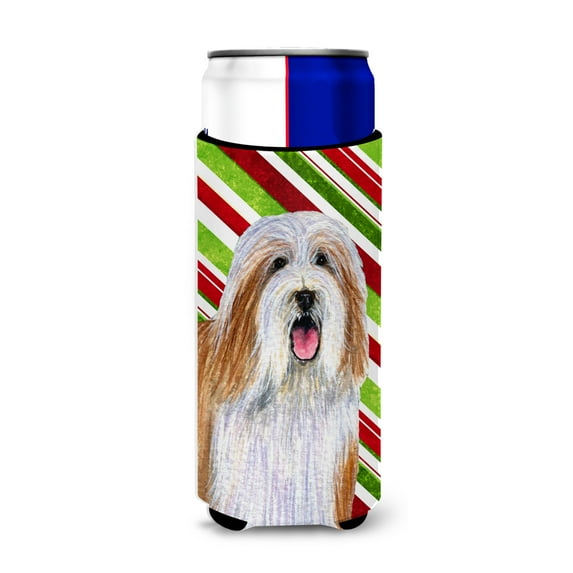 Carolines Treasures LH9240MUK Bearded Collie Candy Cane Holiday Christmas Ultra Hugger for slim cans Slim Can multicolor
