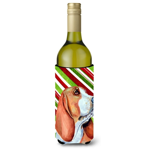 Carolines Treasures LH9242LITERK Basset Hound Candy Cane Holiday Christmas Wine Bottle Hugger Wine Bottle multicolor