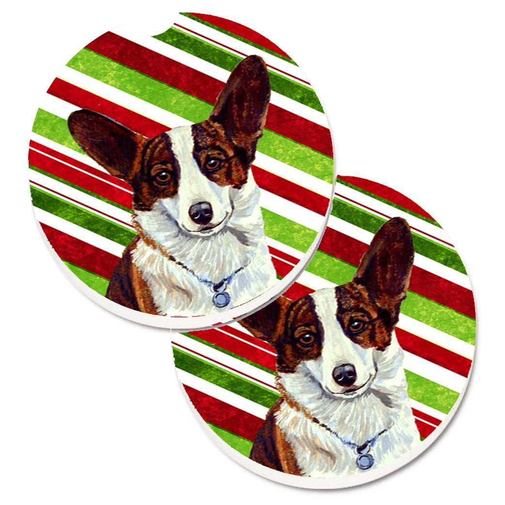 Carolines Treasures LH9243CARC Corgi Candy Cane Holiday Christmas Set of 2 Cup Holder Car Coasters Large multicolor