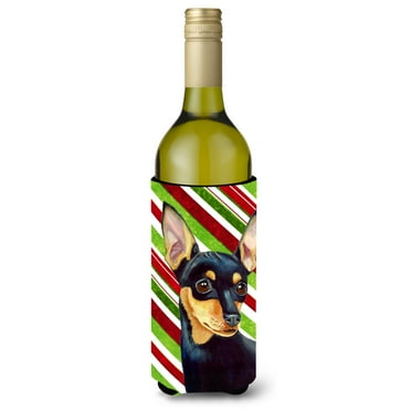 Carolines Treasures LH9245LITERK Min Pin Candy Cane Holiday Christmas Wine Bottle Hugger Wine Bottle multicolor