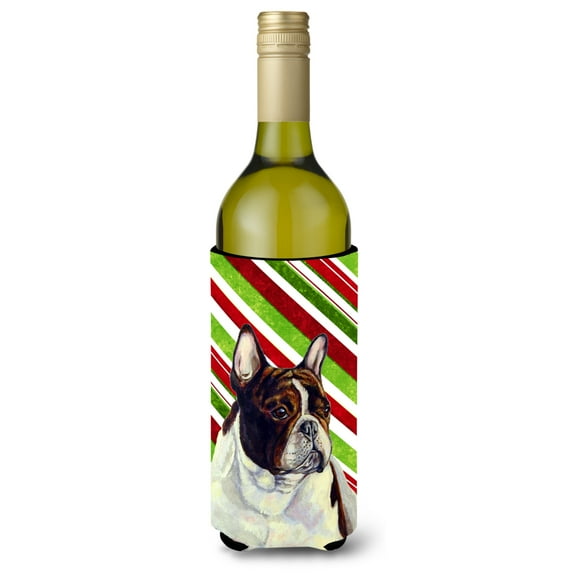 Carolines Treasures LH9247LITERK French Bulldog Candy Cane Holiday Christmas Wine Bottle Hugger Wine Bottle multicolor