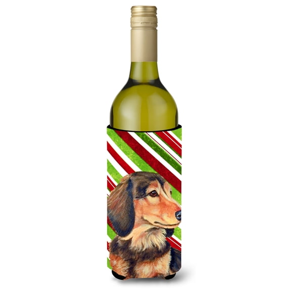 Carolines Treasures LH9256LITERK Dachshund Candy Cane Holiday Christmas Wine Bottle Hugger Wine Bottle multicolor