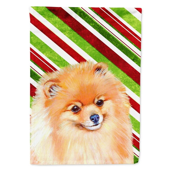 Carolines Treasures LH9260CHF 28 x 40 in. Pomeranian Candy Cane Holiday Christmas House Size Canvas Flag