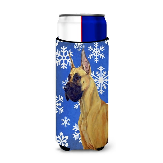 Carolines Treasures LH9265MUK Great Dane Winter Snowflakes Holiday Ultra Hugger for slim cans Slim Can multicolor