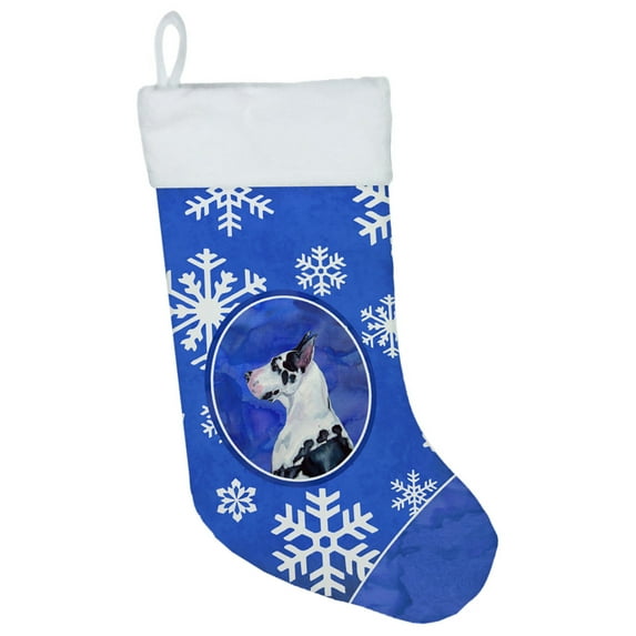 Carolines Treasures LH9281-CS Great Dane Winter Snowflakes Snowflakes Holiday Christmas Stocking Large multicolor