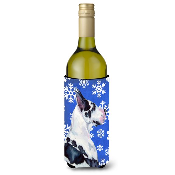 Carolines Treasures LH9281LITERK Great Dane Winter Snowflakes Holiday Wine Bottle Hugger Wine Bottle multicolor