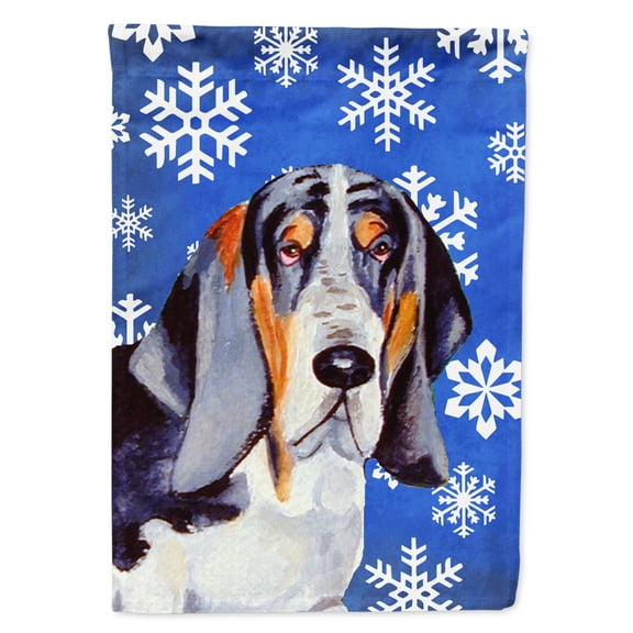Carolines Treasures LH9282-FLAG-PARENT Basset Hound Winter Snowflakes Holiday Flag  multicolor