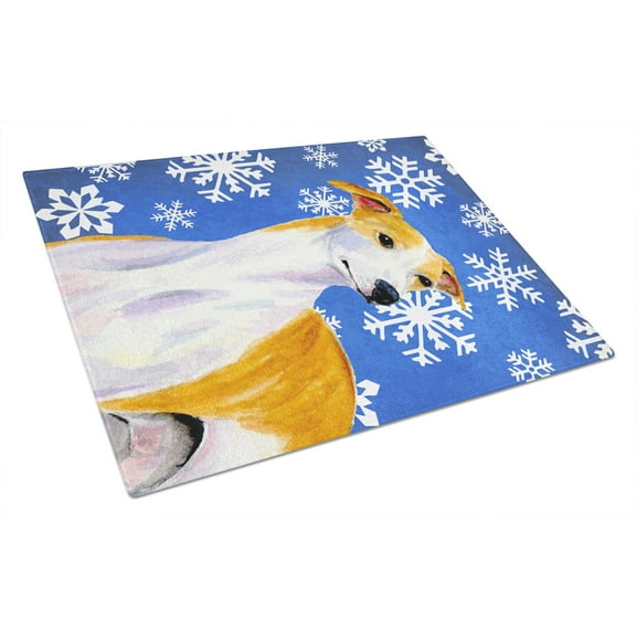 Carolines Treasures LH9283LCB 15 x 12 in. Whippet Winter Snowflakes Holiday Glass Cutting Board - Large