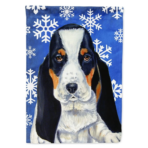 Carolines Treasures LH9284-FLAG-PARENT Basset Hound Winter Snowflakes Holiday Flag  multicolor