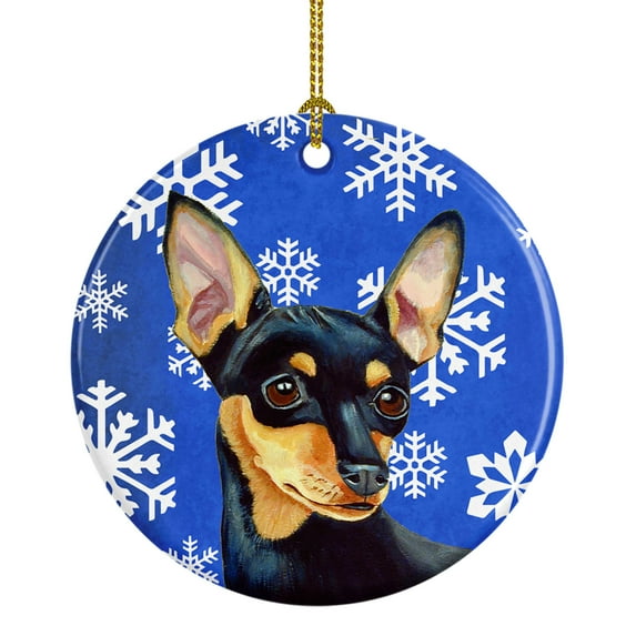 Carolines Treasures LH9290-CO1 Min Pin Winter Snowflakes Holiday Ceramic Ornament 3 in multicolor