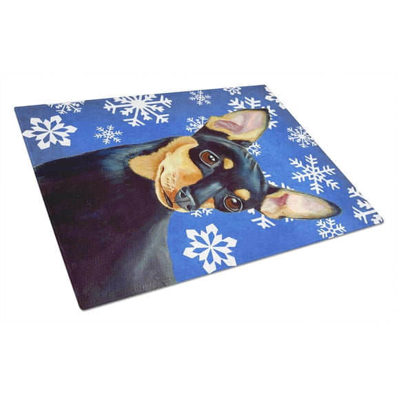 Carolines Treasures LH9290LCB 15 x 12 in. Min Pin Winter Snowflakes Holiday Glass Cutting Board - Large