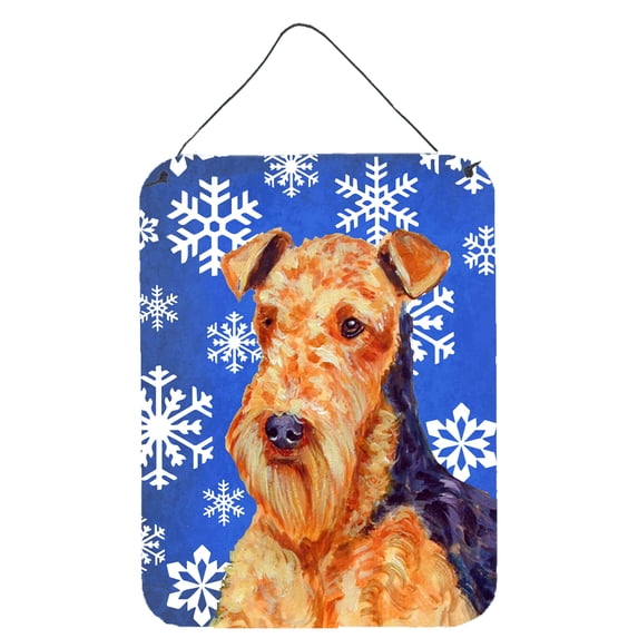 Carolines Treasures LH9291DS1216 Airedale Winter Snowflakes Holiday Wall or Door Hanging Prints 12WX16H multicolor