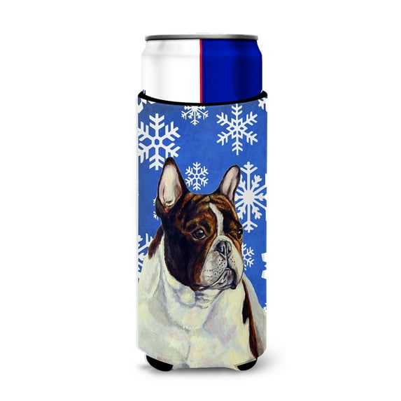 Carolines Treasures LH9292MUK French Bulldog Winter Snowflakes Holiday Ultra Hugger for slim cans Slim Can multicolor