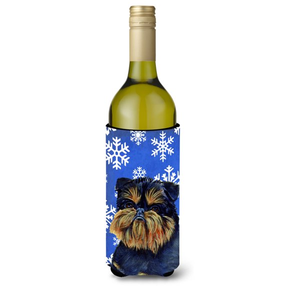 Carolines Treasures LH9298LITERK Brussels Griffon Winter Snowflakes Holiday Wine Bottle Hugger Wine Bottle multicolor