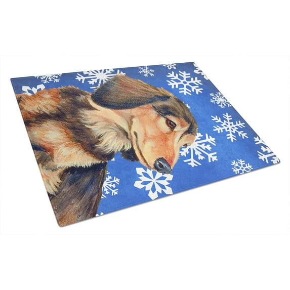 Carolines Treasures LH9301LCB Dachshund Winter Snowflakes Holiday Glass Cutting Board Large, 12H x 16W, multicolor