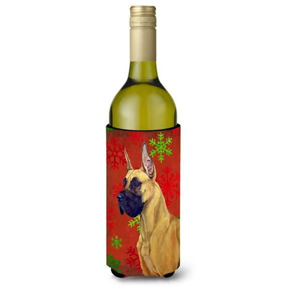 Carolines Treasures LH9310LITERK Great Dane Red and Green Snowflakes Holiday Christmas Wine Bottle Hugger Wine Bottle