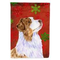 Carolines Treasures LH9318-FLAG-PARENT Australian Shepherd Red Green Snowflakes Christmas Flag  multicolor