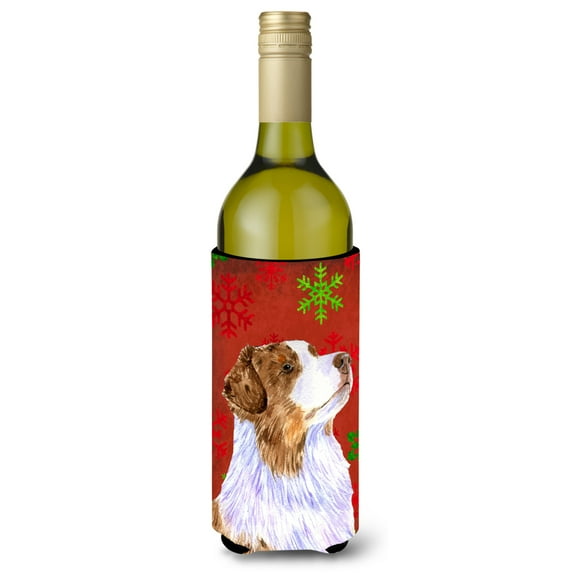 Carolines Treasures LH9318LITERK Australian Shepherd Red Green Snowflakes Christmas Wine Bottle Hugger Wine Bottle