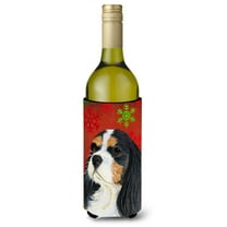 Carolines Treasures LH9324LITERK Cavalier Spaniel Red and Green Snowflakes Holiday Christmas Wine Bottle Hugger Wine