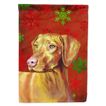 Carolines Treasures LH9325-FLAG-PARENT Vizsla Red and Green Snowflakes Holiday Christmas Flag  multicolor