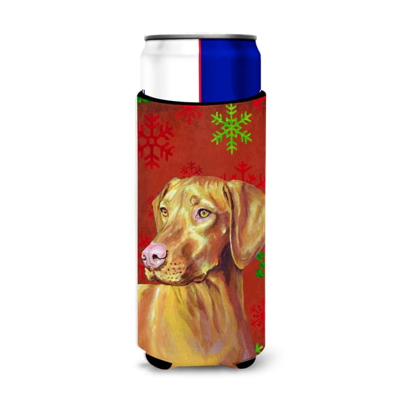 Carolines Treasures LH9325MUK Vizsla Red and Green Snowflakes Holiday Christmas Ultra Hugger for slim cans Slim Can