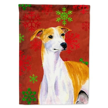 Carolines Treasures LH9328-FLAG-PARENT Whippet Red and Green Snowflakes Holiday Christmas Flag  multicolor