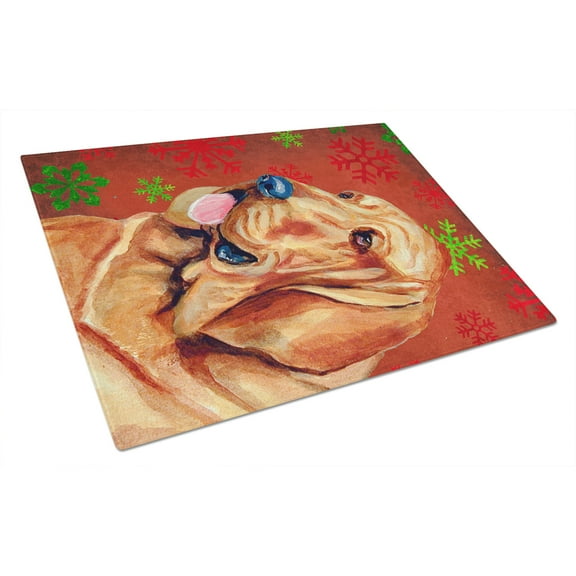 Carolines Treasures LH9331LCB Bloodhound Red and Green Snowflakes Holiday Christmas Glass Cutting Board Large, 12H x