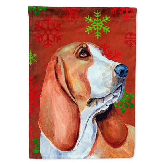 Carolines Treasures LH9332-FLAG-PARENT Basset Hound Red and Green Snowflakes Holiday Christmas Flag  multicolor