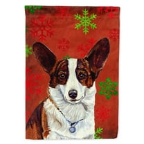 Carolines Treasures LH9333-FLAG-PARENT Corgi Red and Green Snowflakes Holiday Christmas Flag  multicolor