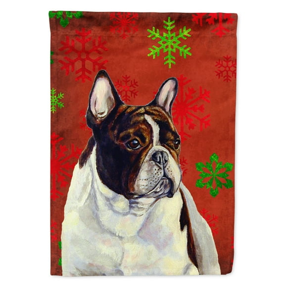 Carolines Treasures LH9337-FLAG-PARENT French Bulldog Red and Green Snowflakes Holiday Christmas Flag  multicolor