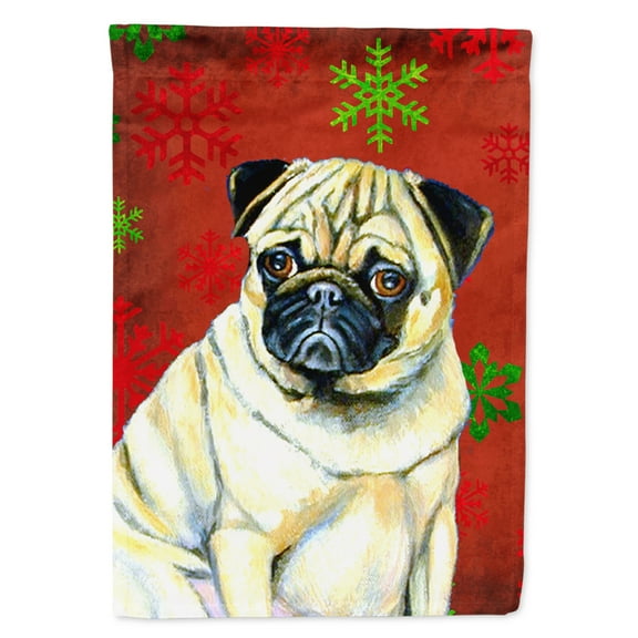 Carolines Treasures LH9342-FLAG-PARENT Pug Red and Green Snowflakes Holiday Christmas Flag  multicolor