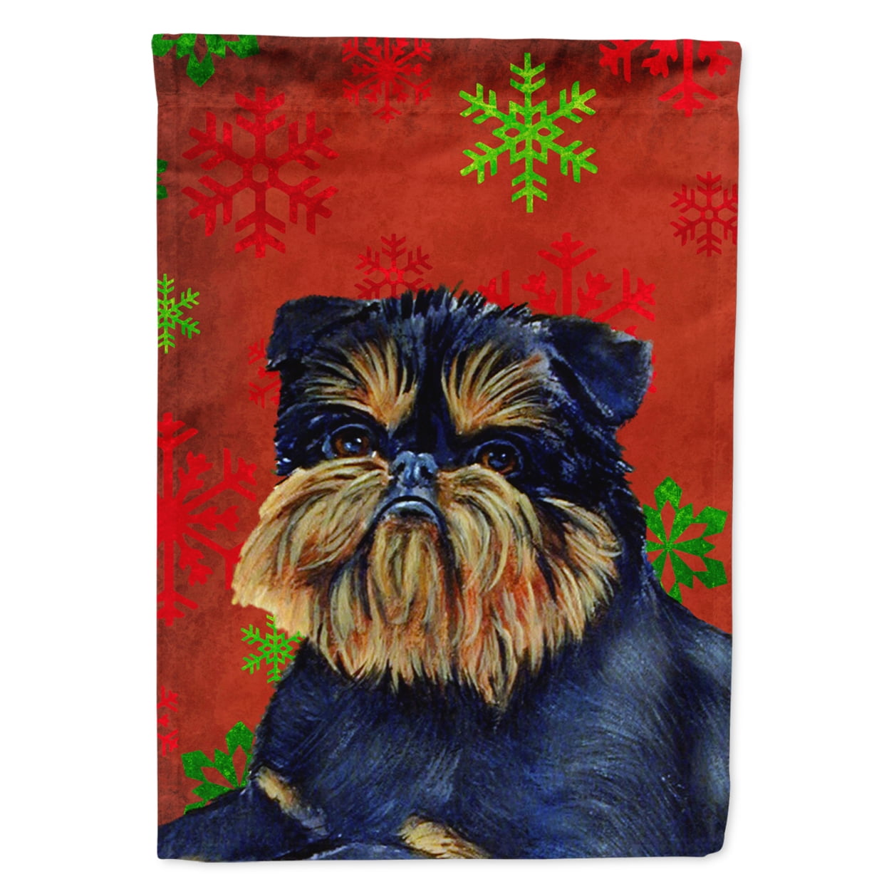 Carolines Treasures LH9343-FLAG-PARENT Brussels Griffon Red and Green Snowflakes Holiday Christmas Flag  multicolor