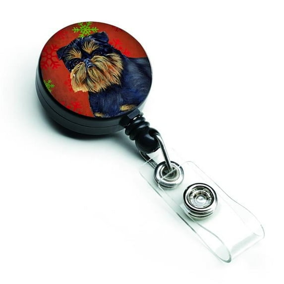 Carolines Treasures LH9343BR Brussels Griffon Red & Green Snowflakes Holiday Christmas Retractable Badge Reel