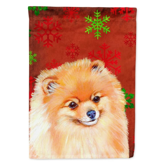 Carolines Treasures LH9350-FLAG-PARENT Pomeranian Red and Green Snowflakes Holiday Christmas Flag multicolor