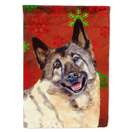 Carolines Treasures LH9353-FLAG-PARENT Norwegian Elkhound Red and Green Snowflakes Holiday Christmas Flag multicolor