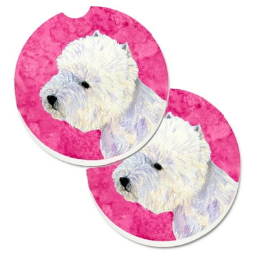 Carolines Treasures LH9360PKCARC Pink Westie Set of 2 Cup Holder Car Coasters  Large multicolor