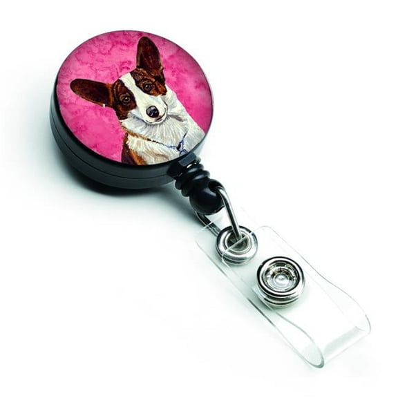 Carolines Treasures LH9378PKBR Pink Corgi Retractable Badge Reel