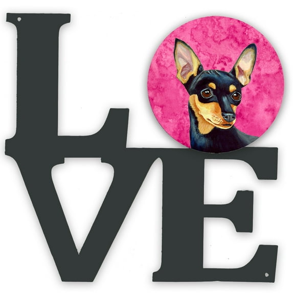 Carolines Treasures LH9380PKWALV Pink Min Pin Metal Wall Artwork LOVE 12X12 multicolor